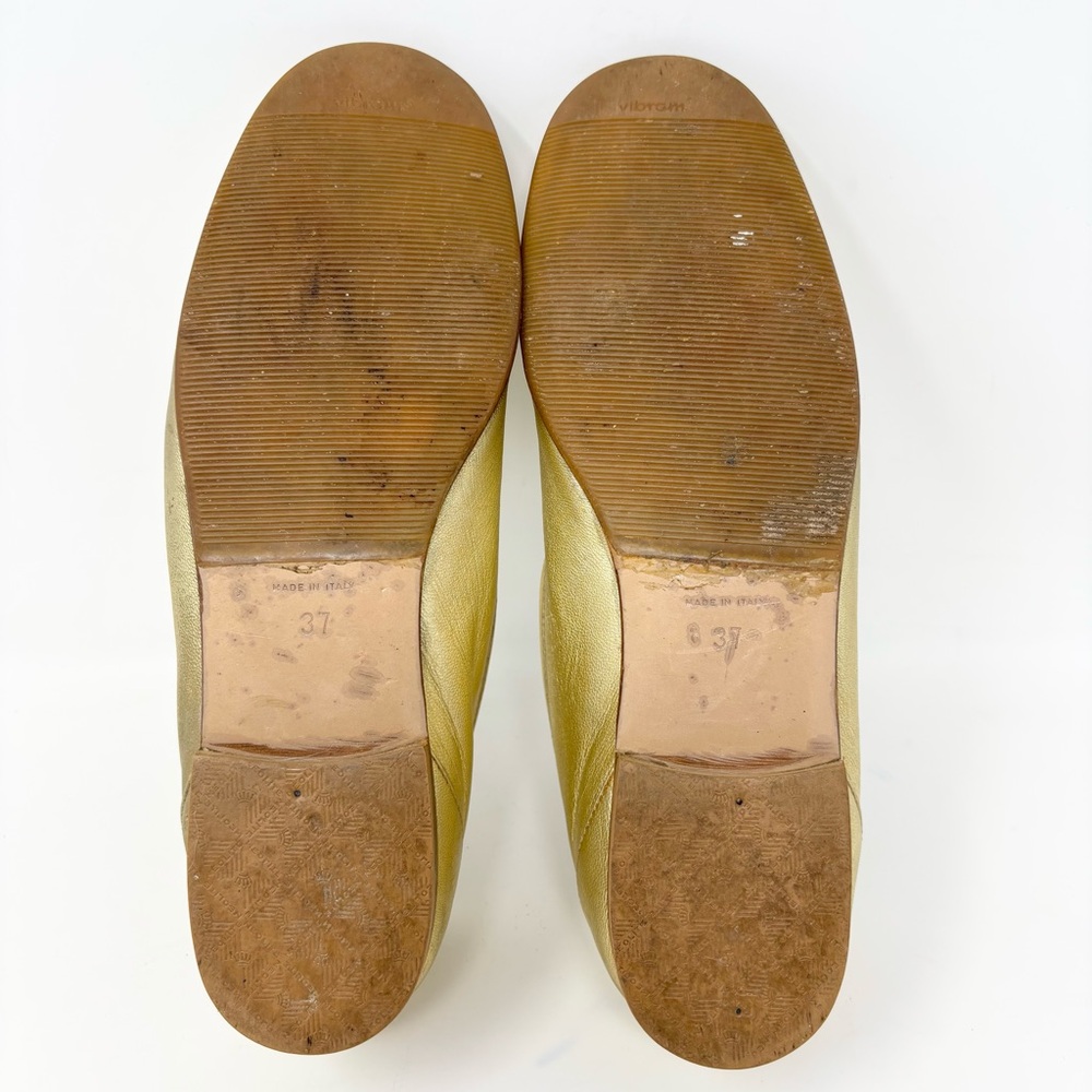Chanel Vintage CC Golden Leather Loafers Gold Logo Flats EU 37 - Picture 15 of 16